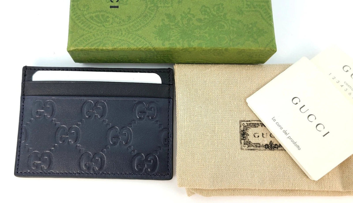 Gucci Guccissima Dark Blue Black Leather Card Case – Luxury Designer Slim Wallet Card Holder for Men & Women | 70% OFF + Free 3–5 Day USA Shipping image 1