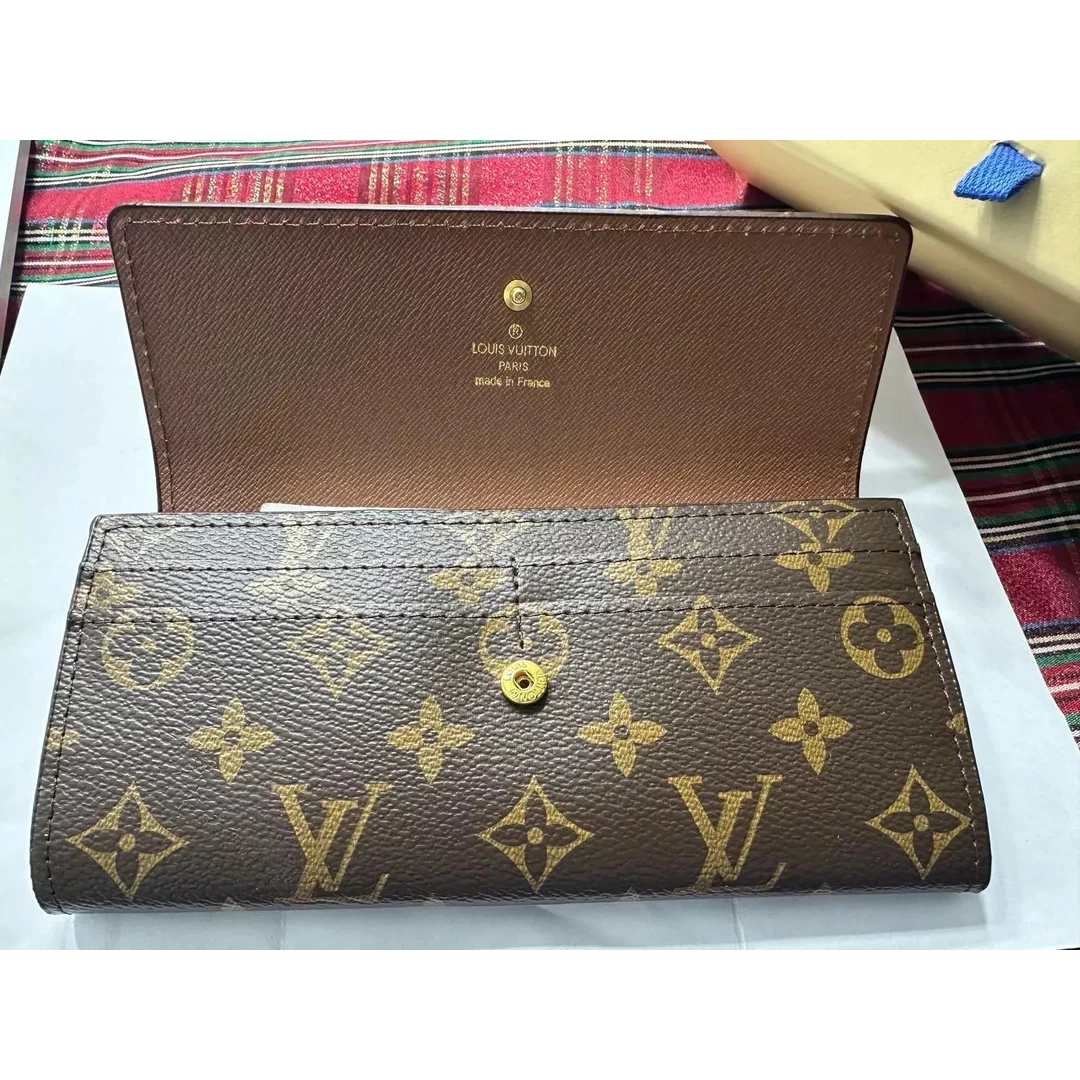 Louis Vuitton LV Monogram Brown Coated Canvas Sarah Long Wallet – Luxury Designer Women’s Organizer | Free 3–5 Day USA Shipping image 0